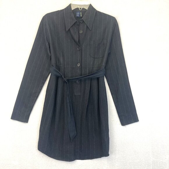 Vintage Romeo Gigli Shirt Dress Womens Italian 40 US 6 Gray Pinstripe Italy 90s - Picture 1 of 16